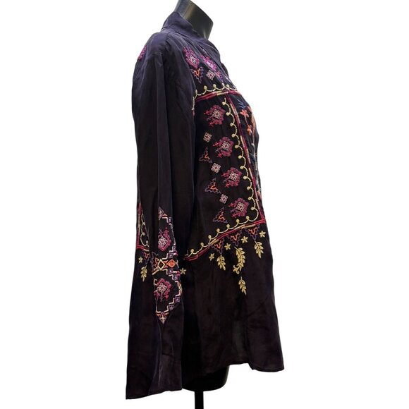 NWT Johnny Was Purple Embroidered Curacao Oversized Shirt Tunic Button Front M - Picture 3 of 6